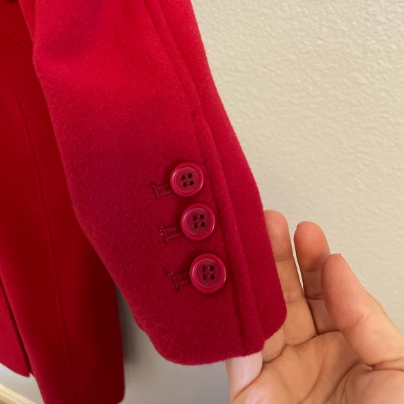 Loft Virgin Wool Blend Trench long Coat Red Size 8 - Picture 5 of 7